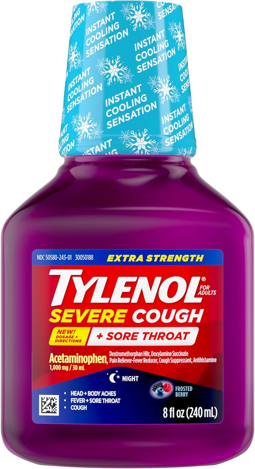 Tylenol Extra Strength Severe Cough + Sore Throat Frosted Berry - 8oz ...